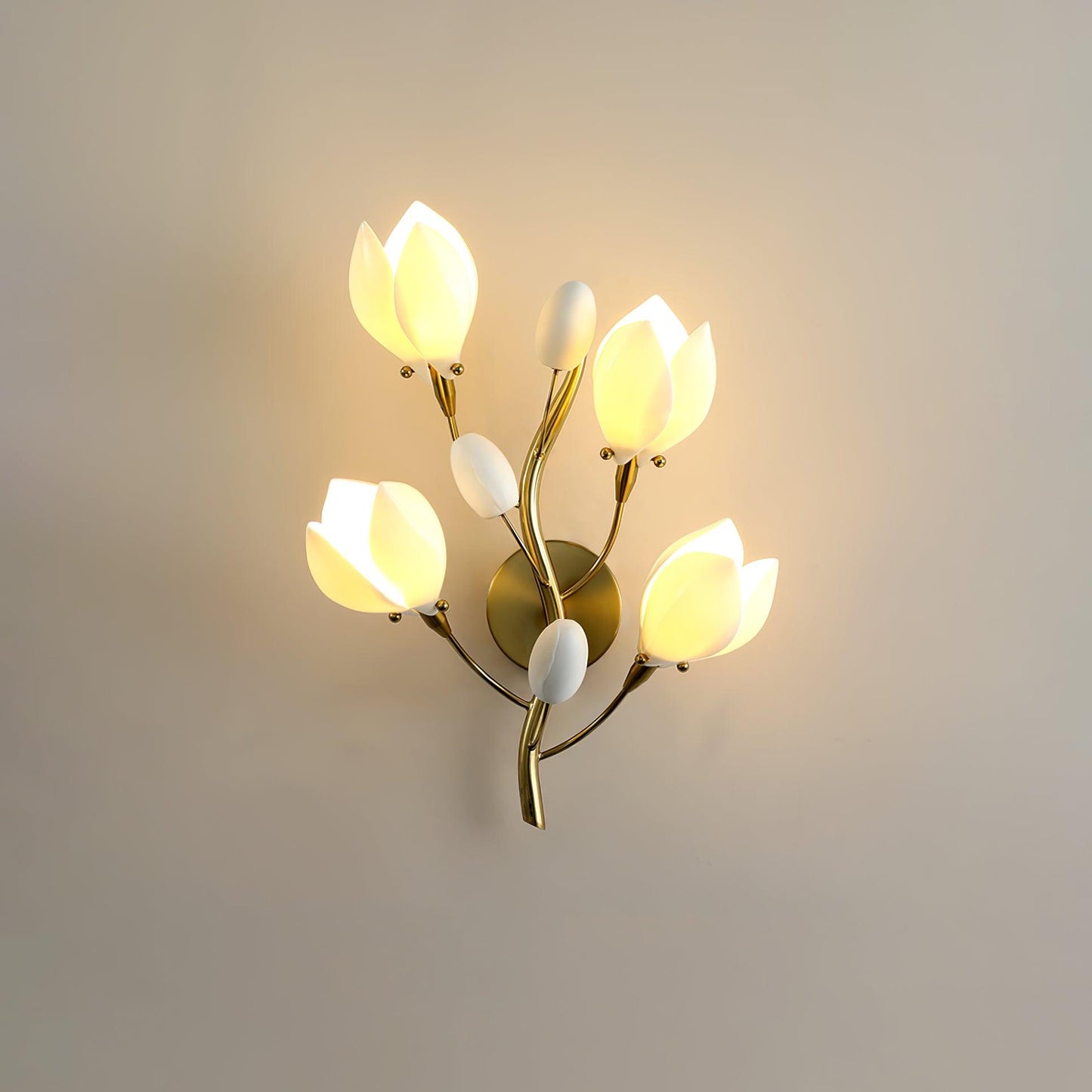 Porcelain Magnolia Wall Lamp | White Ceramic & Gold Metal | Set of 2