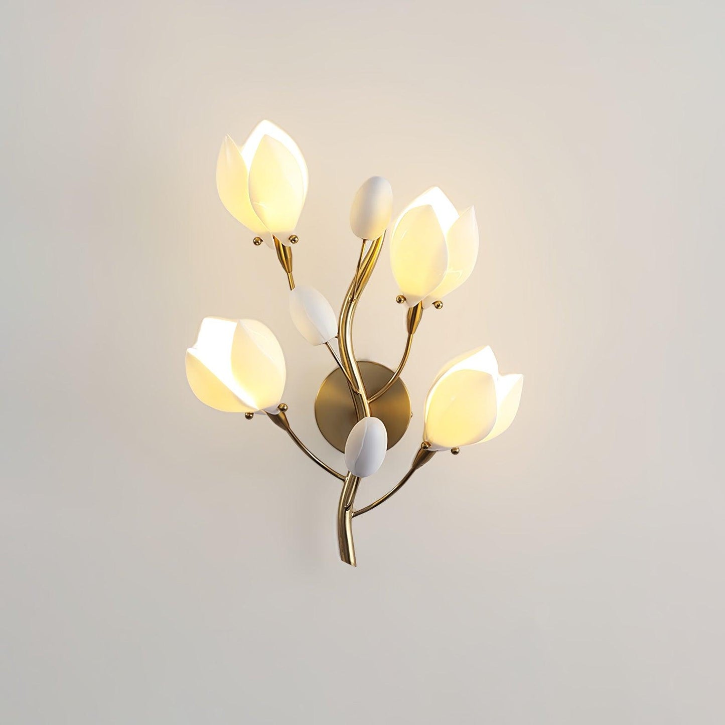 Porcelain Magnolia Wall Lamp | White Ceramic & Gold Metal | Set of 2