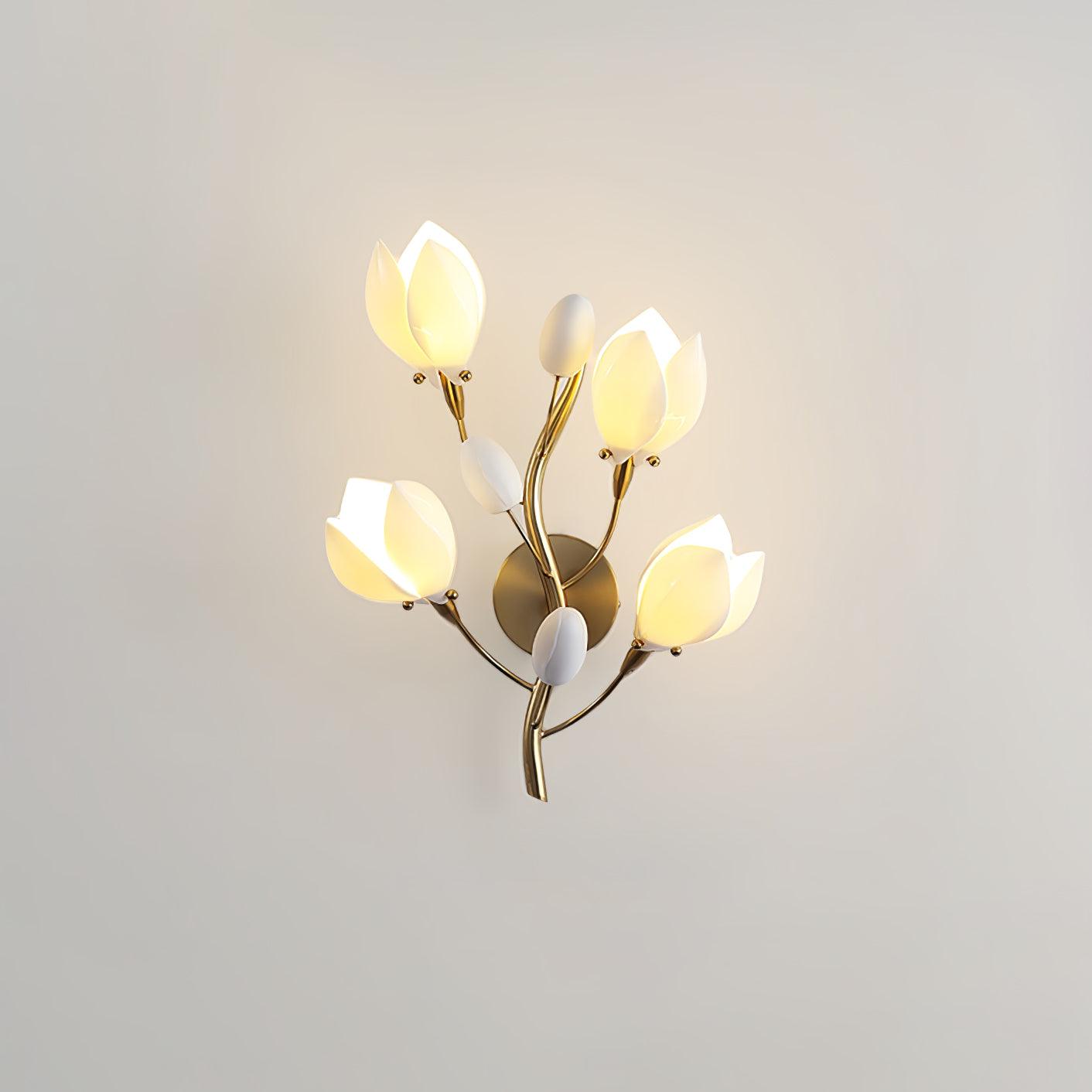 Porcelain Magnolia Wall Lamp | White Ceramic & Gold Metal | Set of 2