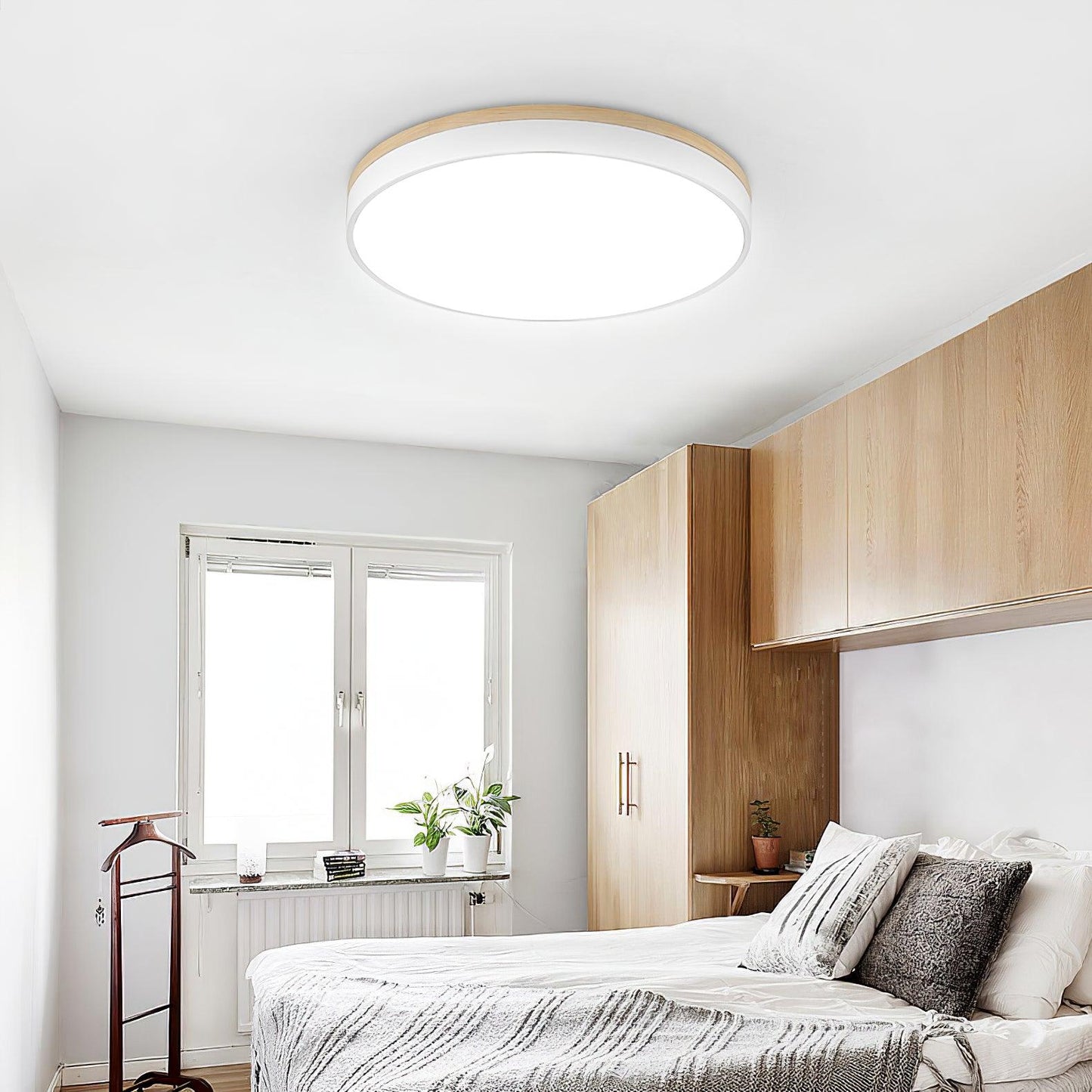 White Round Wooden Ceiling Lamp | Built-in LED | 30cm, 40cm, 50cm Options