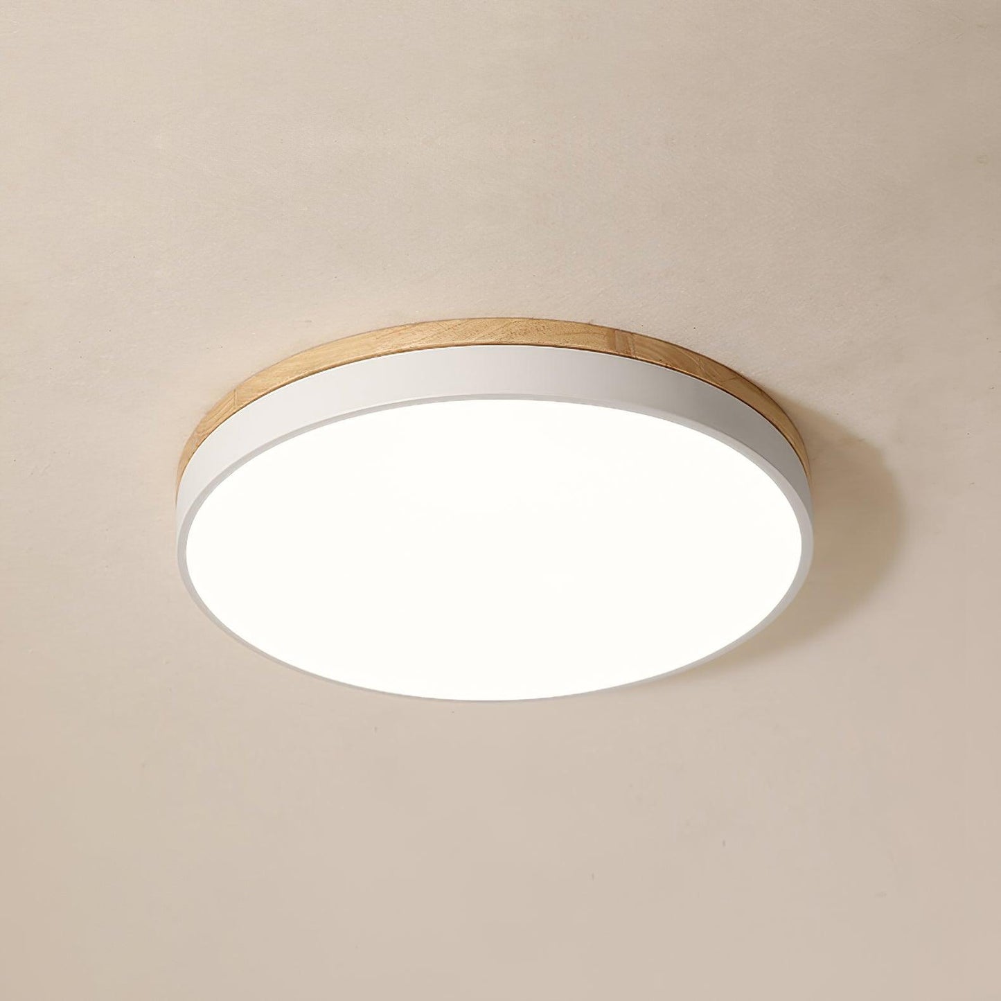 White Round Wooden Ceiling Lamp | Built-in LED | 30cm, 40cm, 50cm Options