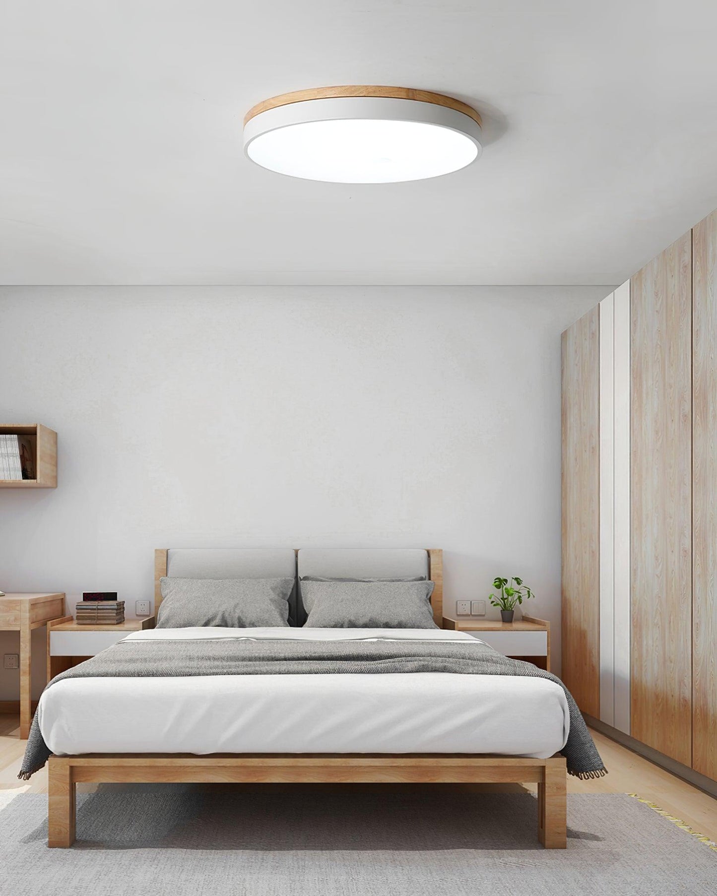 White Round Wooden Ceiling Lamp | Built-in LED | 30cm, 40cm, 50cm Options