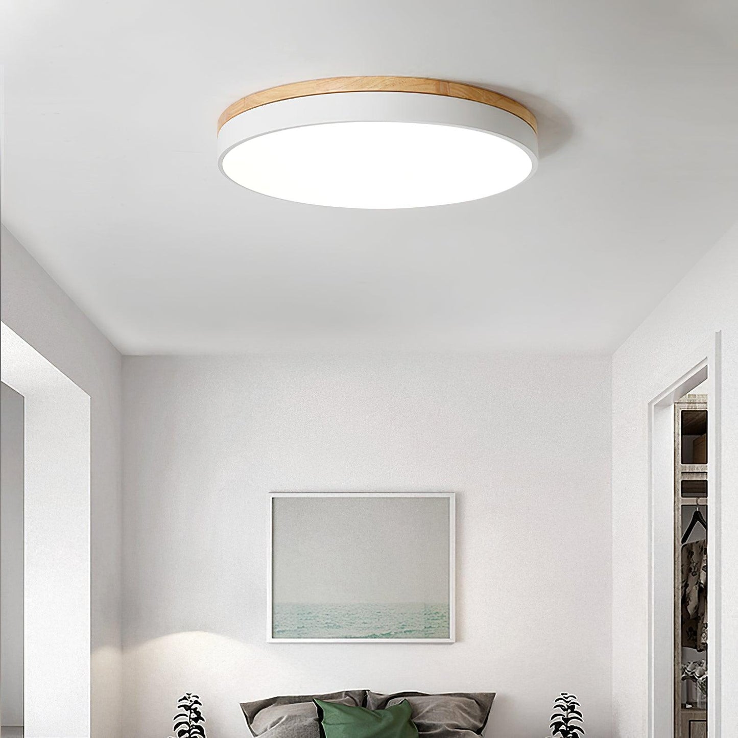 White Round Wooden Ceiling Lamp | Built-in LED | 30cm, 40cm, 50cm Options