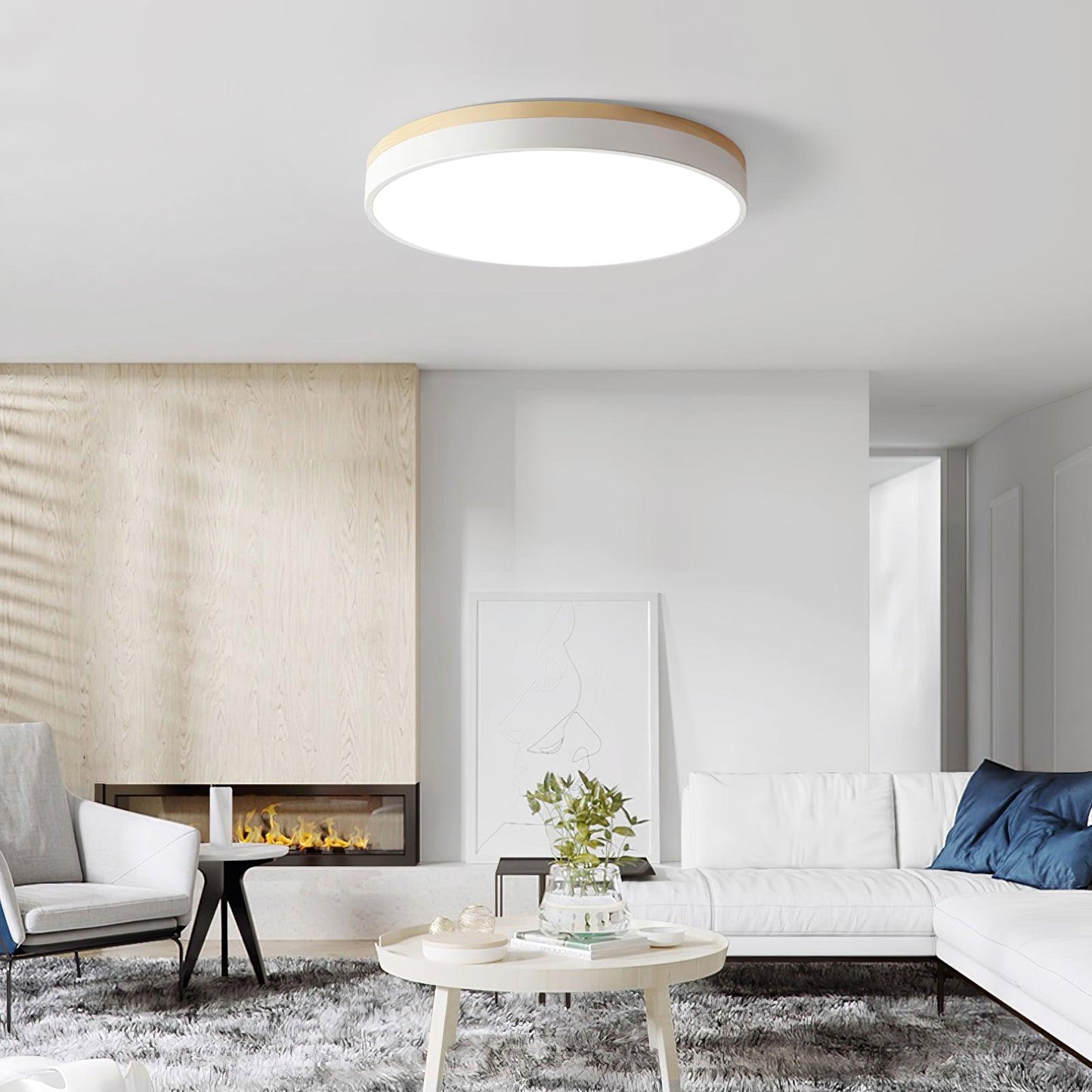 White Round Wooden Ceiling Lamp | Built-in LED | 30cm, 40cm, 50cm Options