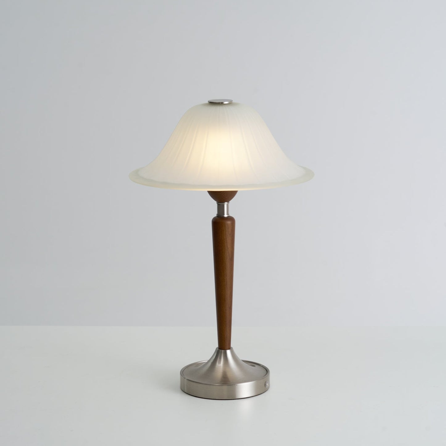 Vintage Table Lamp | Fluted Frosted Glass Shade | Walnut & Nickel Finish