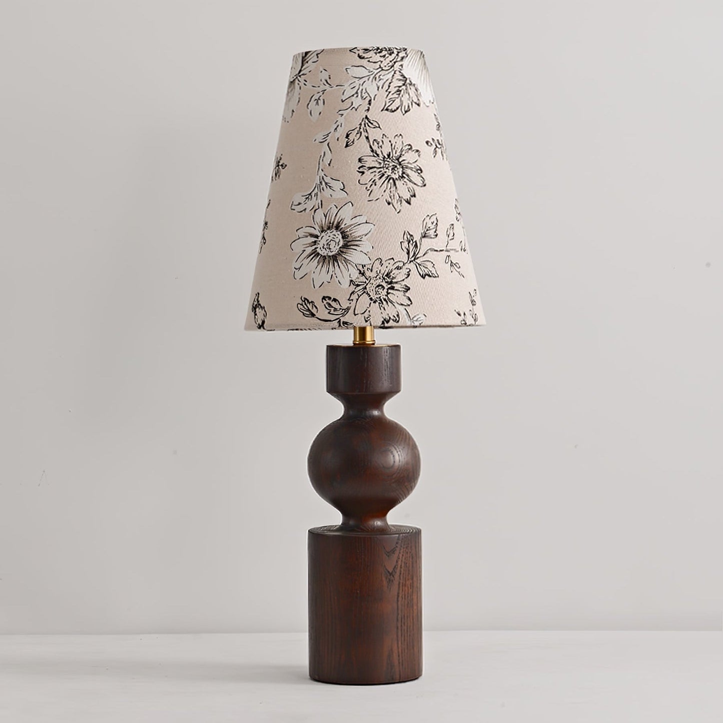 Wooden Table Lamp | Dark Walnut Base with Floral Shade | 22cm Diameter