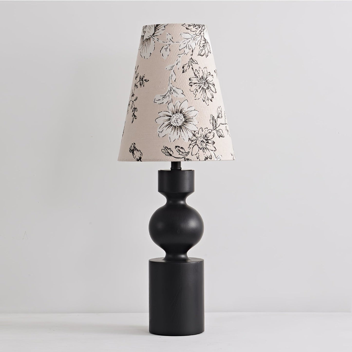 Wooden Table Lamp | Dark Walnut Base with Floral Shade | 22cm Diameter