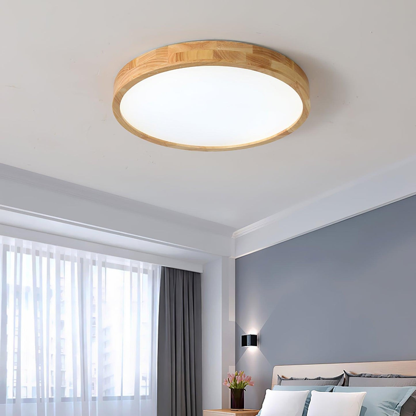 Geometric Ceiling Light | Natural Rubberwood & Acrylic | Adjustable LED
