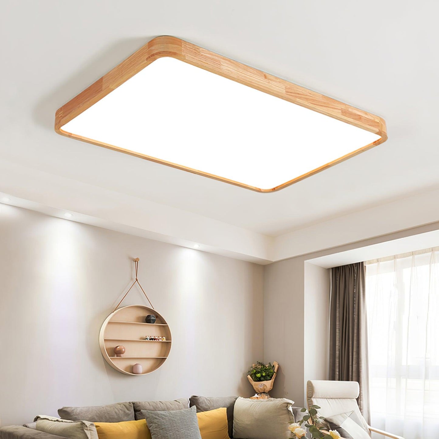 Geometric Ceiling Light | Natural Rubberwood & Acrylic | Adjustable LED