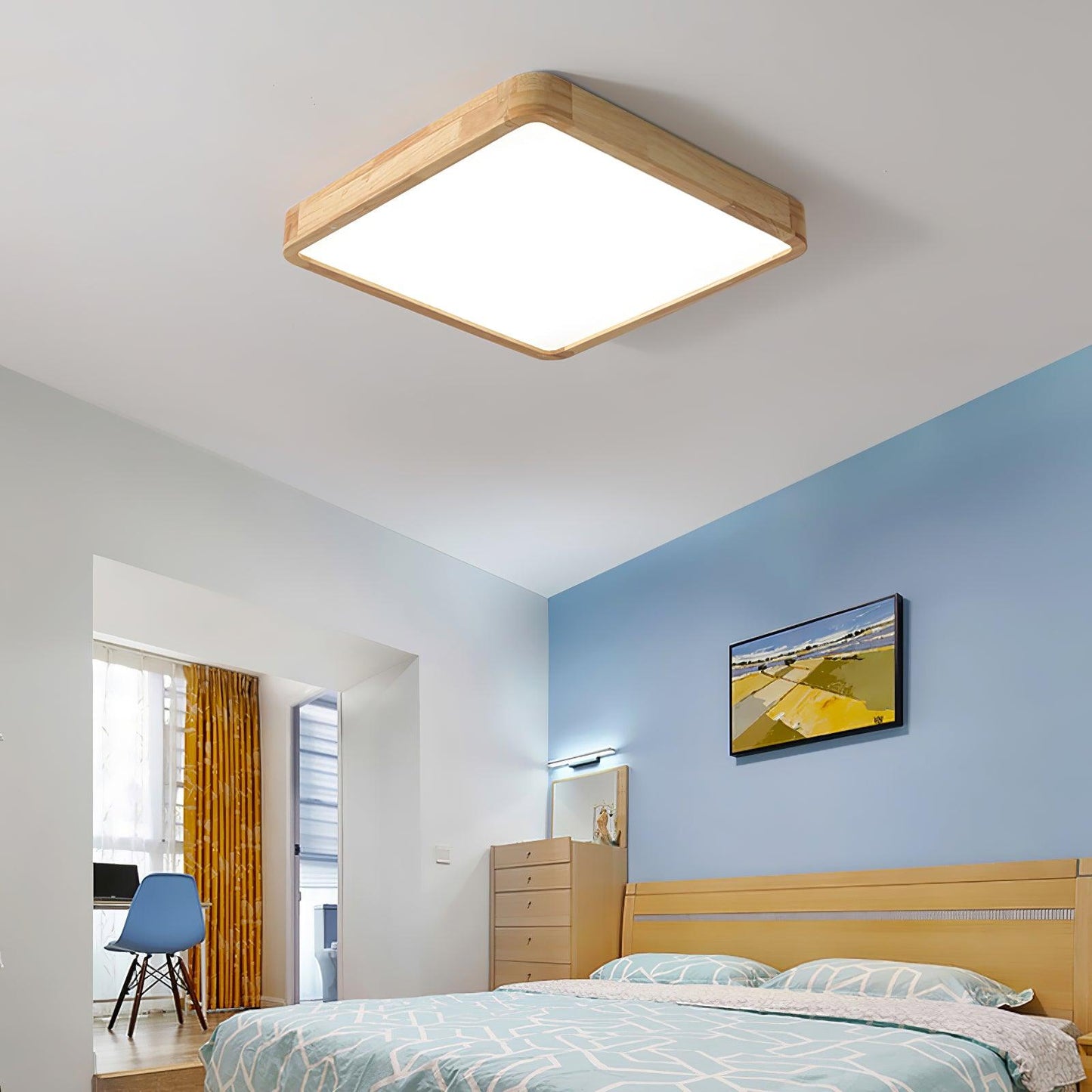 Geometric Ceiling Light | Natural Rubberwood & Acrylic | Adjustable LED