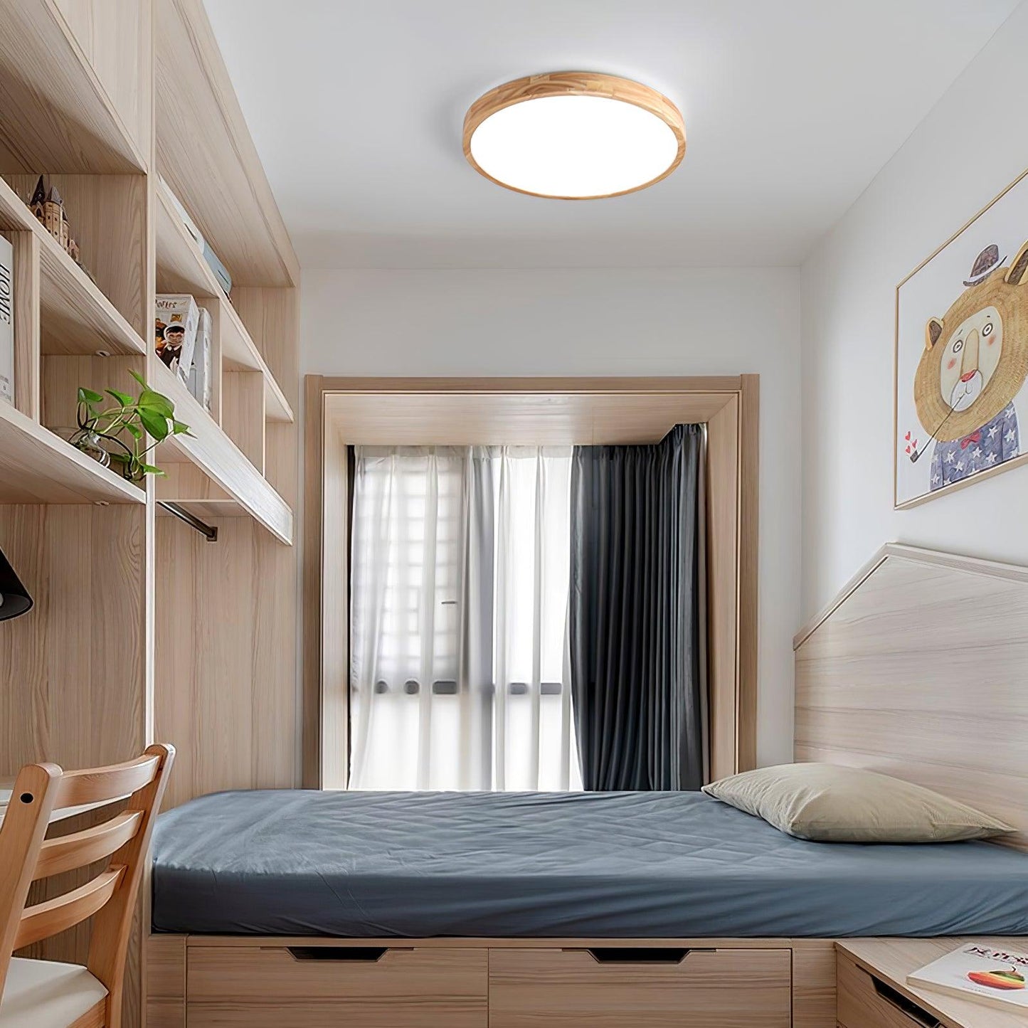 Geometric Ceiling Light | Natural Rubberwood & Acrylic | Adjustable LED