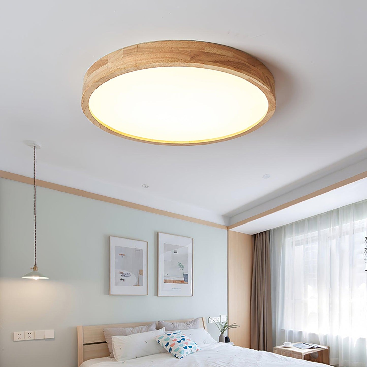 Geometric Ceiling Light | Natural Rubberwood & Acrylic | Adjustable LED
