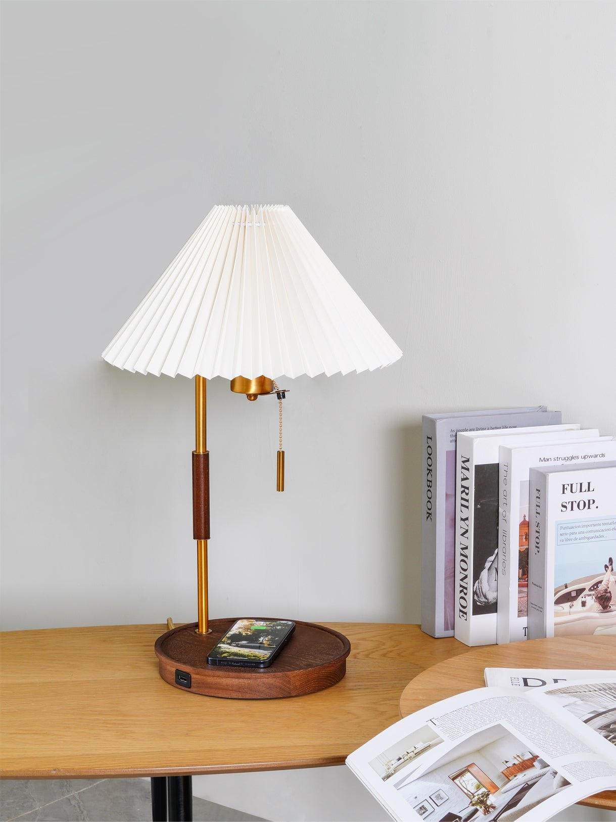 Retro Table Lamp | Solid Mahogany & Brass | 31cm Diameter