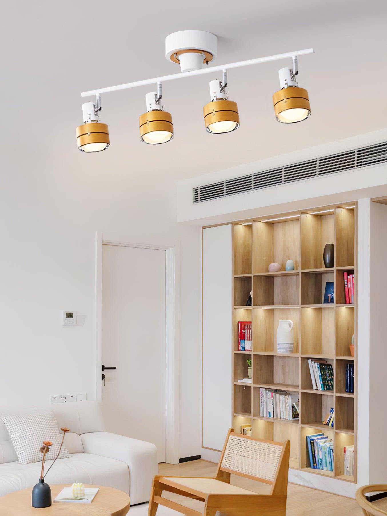 Adjustable Ceiling Lamp | Oak/Walnut Finish | 4 Spotlights