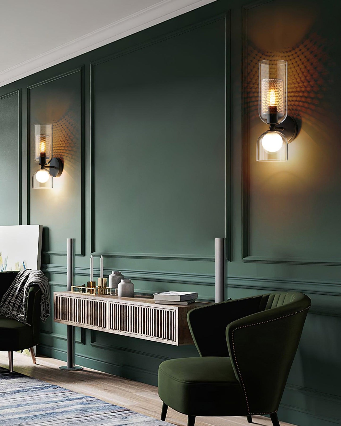 Zachary Wall Lamp Set | Glass & Metal | Black | 2 Lights