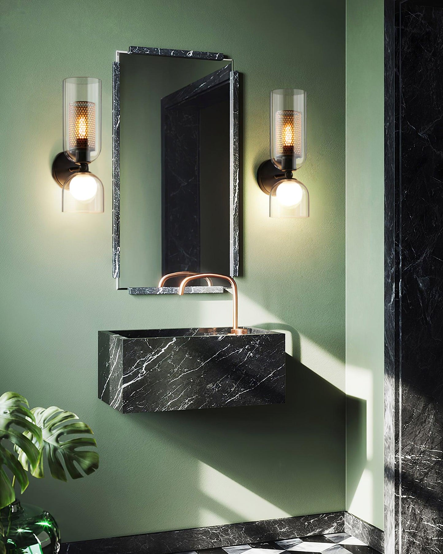 Zachary Wall Lamp Set | Glass & Metal | Black | 2 Lights