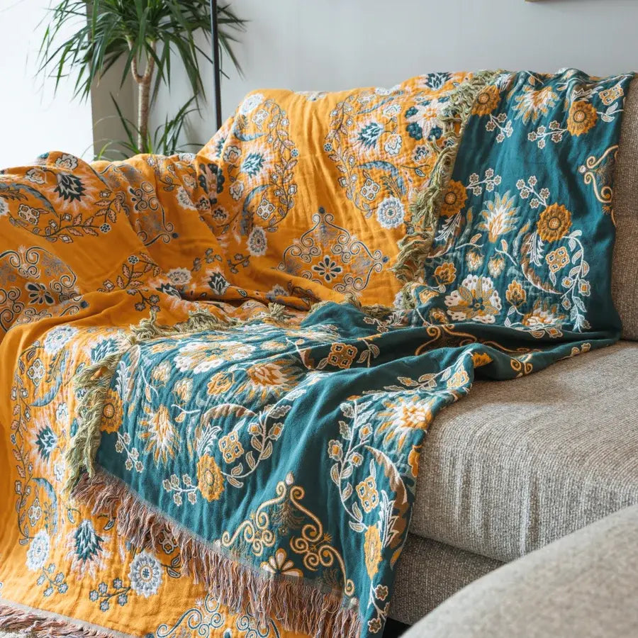 Boho Throw Blanket | 100% Cotton | Reversible Design