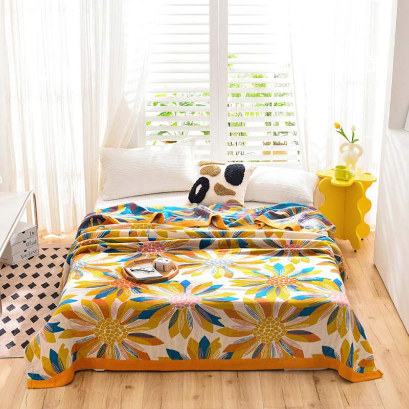 Cotton Quilt | Reversible Yellow Flower Print | Full/Queen Size