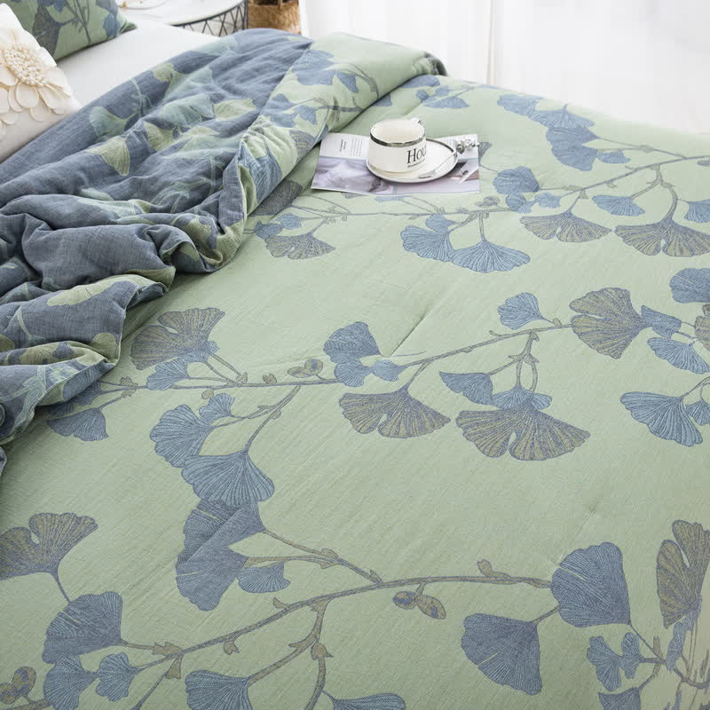 Rustic Ginkgo Leaf Bedding Set | 100% Organic Cotton | Includes Quilt & 2 Pillowcases