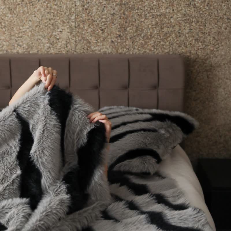 Zebra Print Blanket | Faux Fur Polyester | 39" x 63"