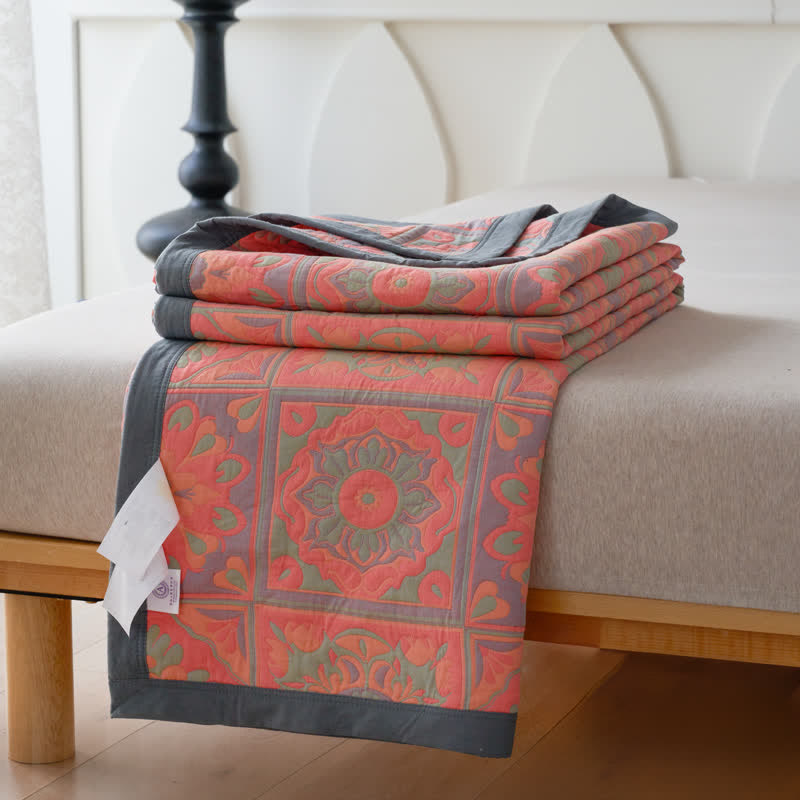 Jacquard Floral Cotton Quilt | 100% Organic Cotton | Reversible Design with Pillow Towels