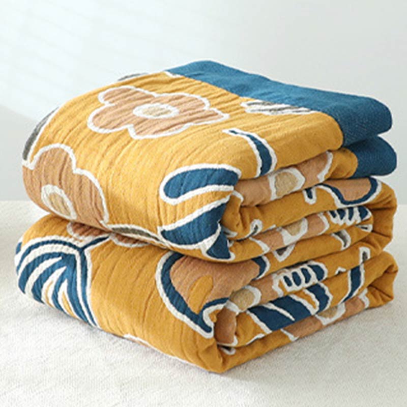 Yellow Flower Sofa Blanket | Soft Cotton Gauze | Reversible Design