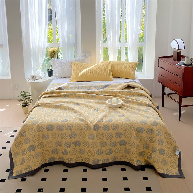 Cat Pattern Quilt Cover | 100% Organic Cotton | Gray, Full Size