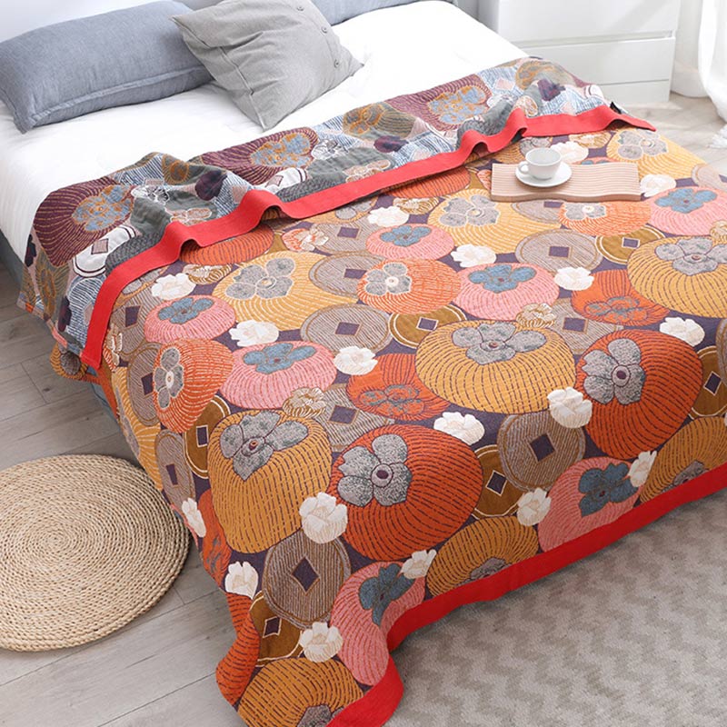 Reversible Cotton Gauze Quilt | Colorful Persimmon | Available in Full, Queen, King Sizes