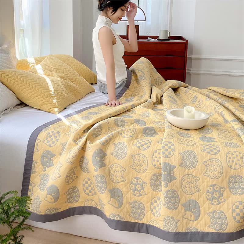Cat Pattern Quilt Cover | 100% Organic Cotton | Gray, Full Size