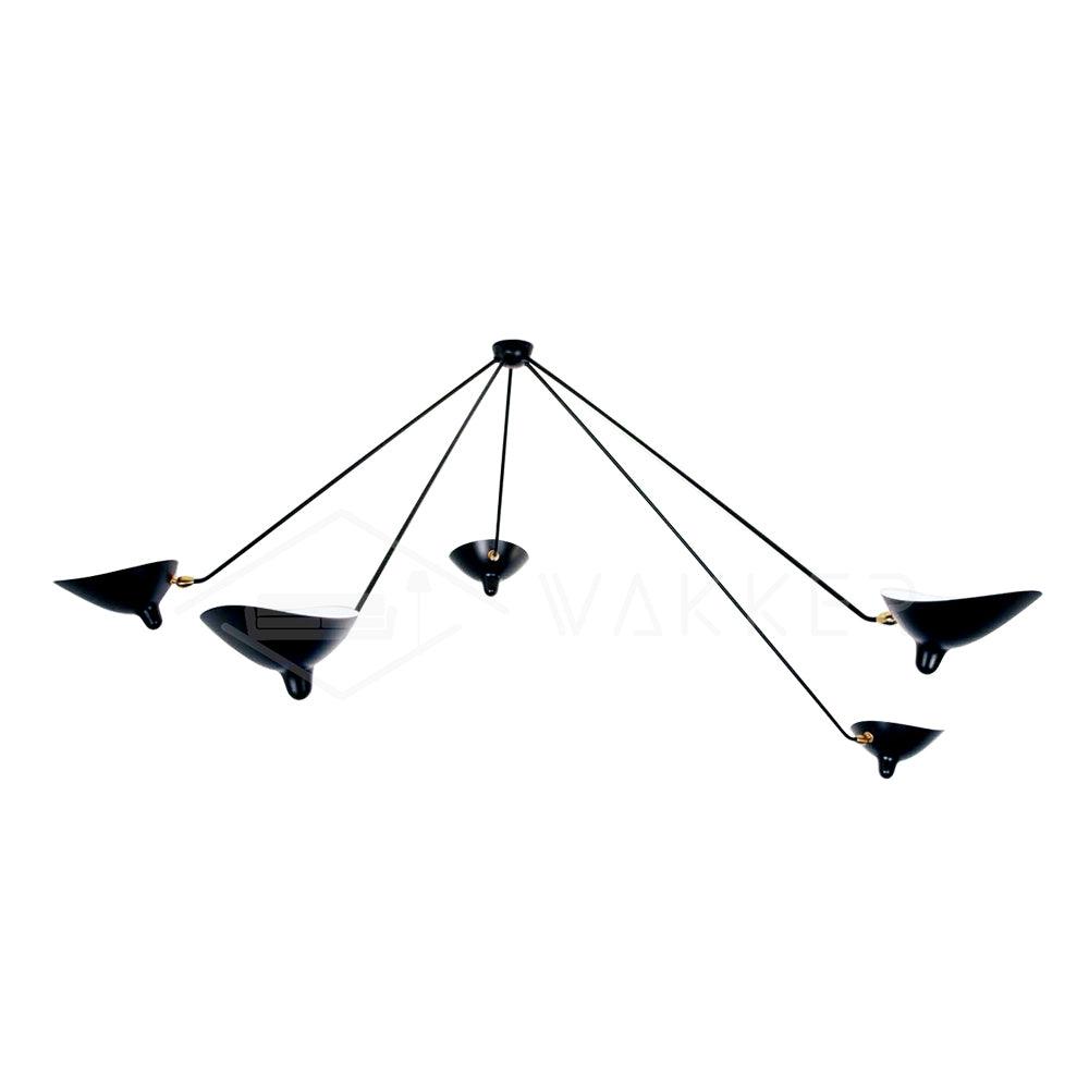 Serge Mouille Three-Arm Ceiling Lamp | Lacquered Aluminum & Steel | White or Black
