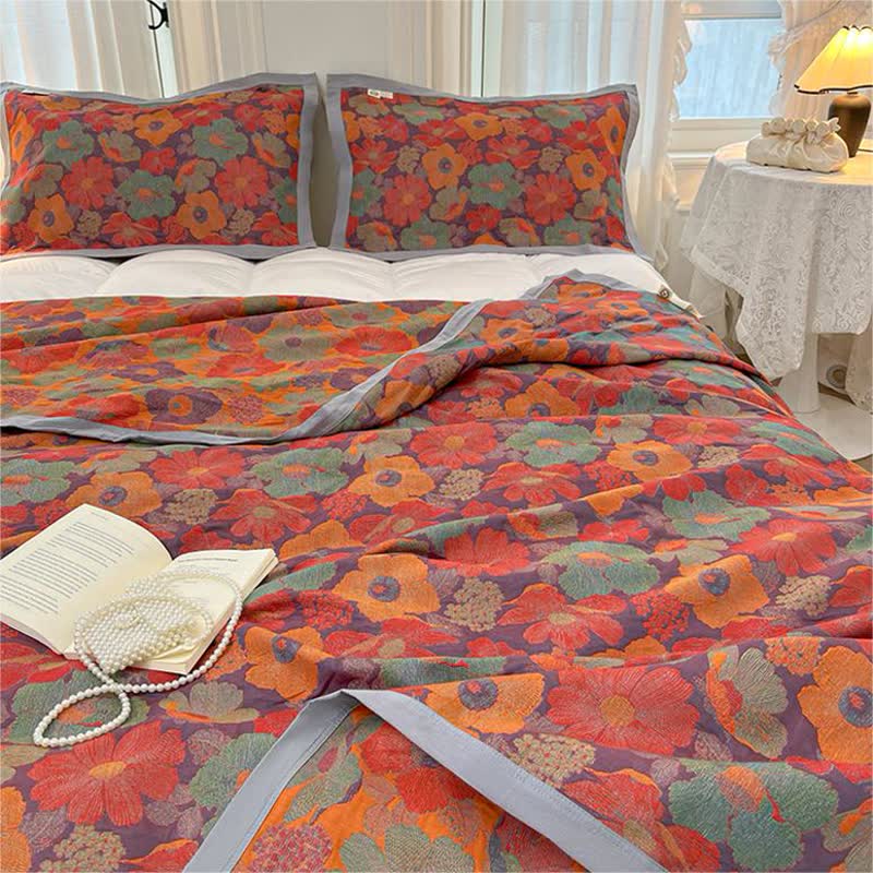 Cotton Floral Reversible Coverlet | Eco-Friendly | Full, Queen, King Sizes