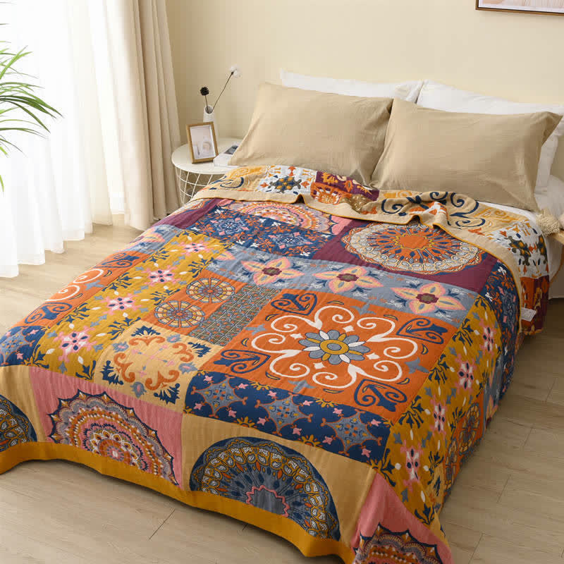Reversible Quilt | 100% Organic Cotton | Full/Queen Size | Colorful Flower