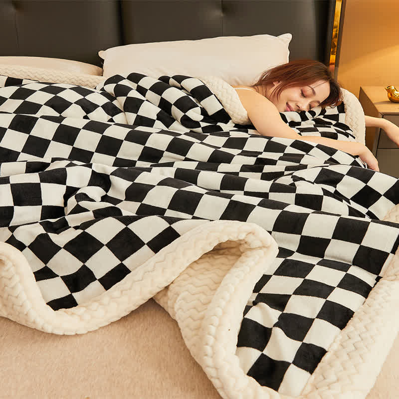 Checkerboard Velvet Blanket | Soft Polyester with Cotton Fill | Full/Queen Size
