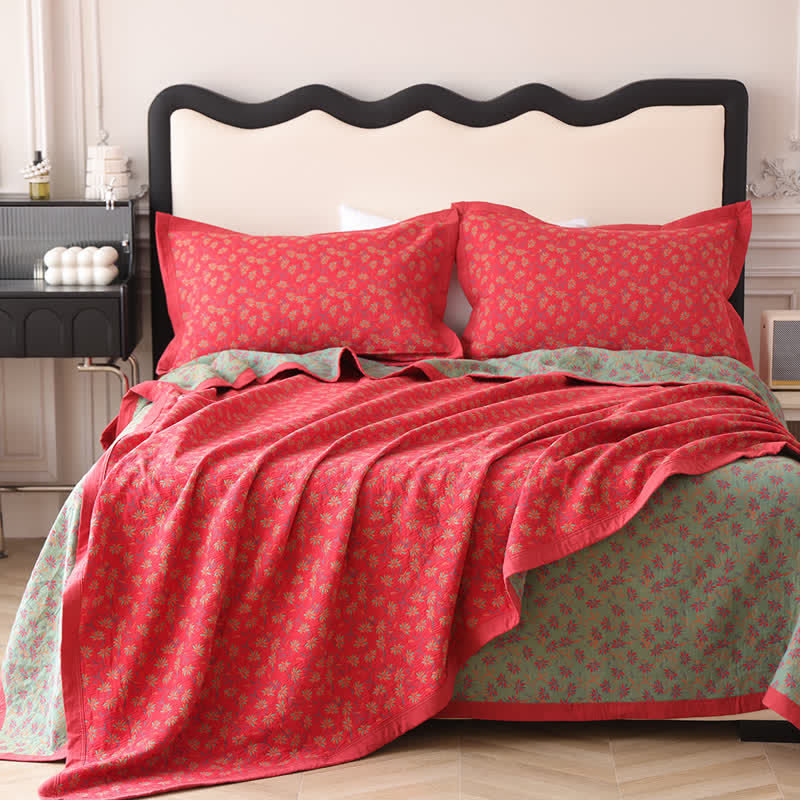 Organic Cotton Reversible Floral Quilt | Eco-Friendly & Soft | Available in Full, Queen, King Sizes