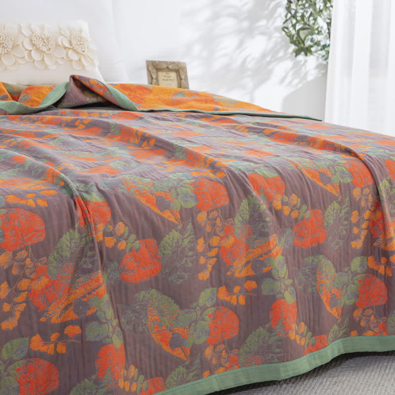Three Layers Cotton Gauze Quilt | Organic Cotton | Rustic Leaf Design