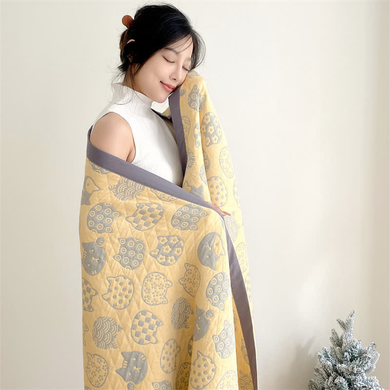 Cat Pattern Quilt Cover | 100% Organic Cotton | Gray, Full Size