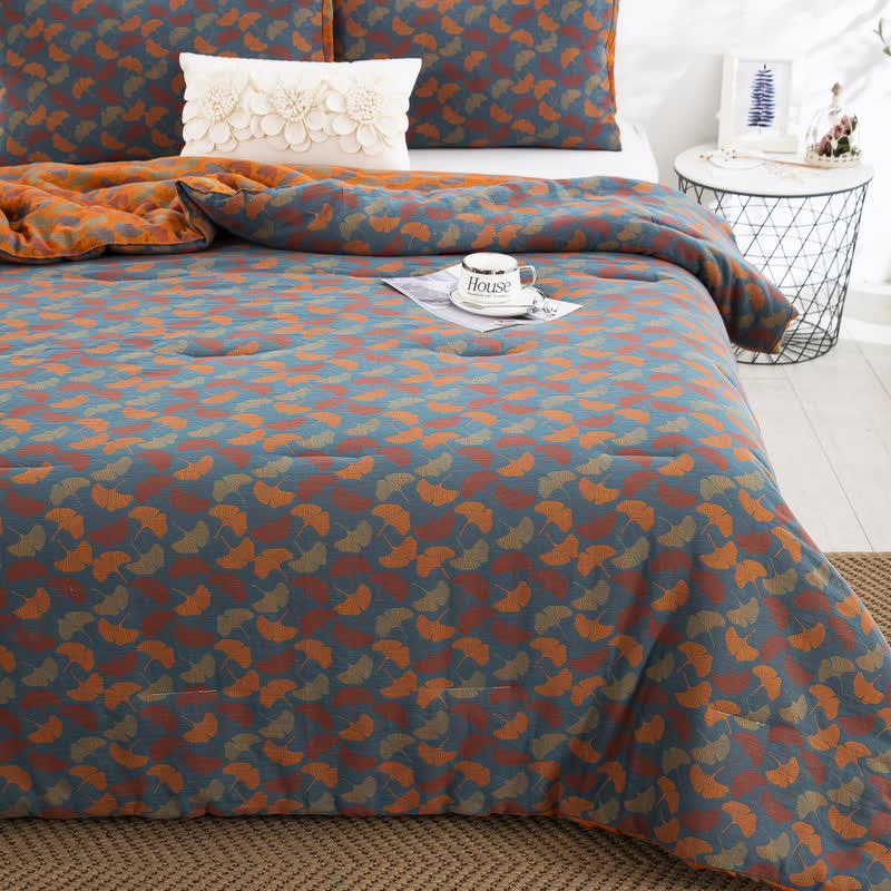 Jacquard Ginkgo Leaf Bedding Set | 100% Organic Cotton | Includes Quilt & 2 Pillowcases