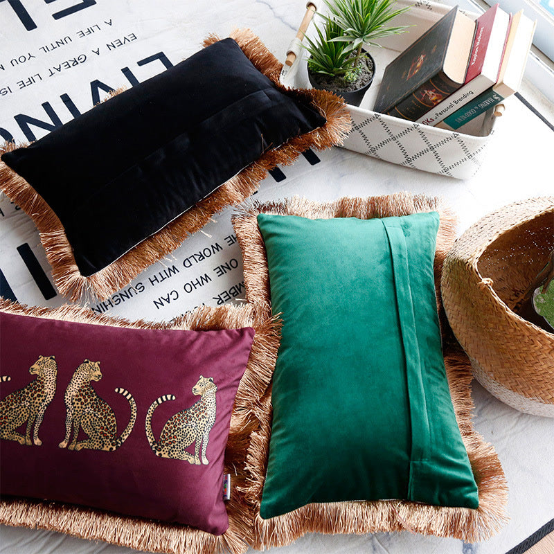 Leopard Print Suede Pillowcase | Tassel Design | 2 Sizes
