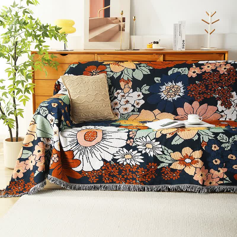 Bright Flower Tassel Blanket | Pure Cotton | Multiple Sizes Available
