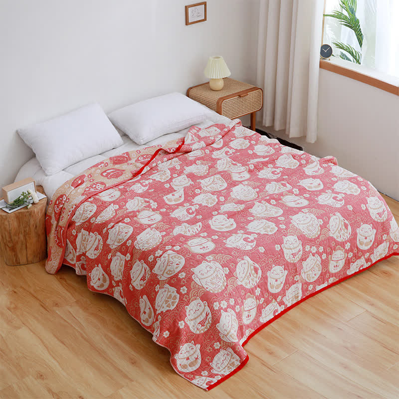 Cat Reversible Quilt | Breathable Organic Cotton | Full/Queen Size