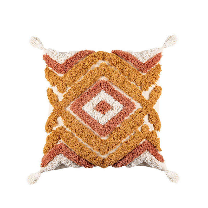 Morocco Jacquard Pillow Cover | Cotton with Tassels | Neutral Color