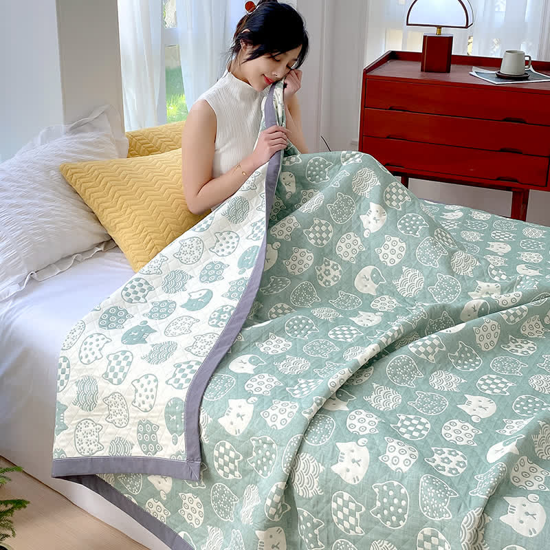 Cat Pattern Quilt Cover | 100% Organic Cotton | Gray, Full Size