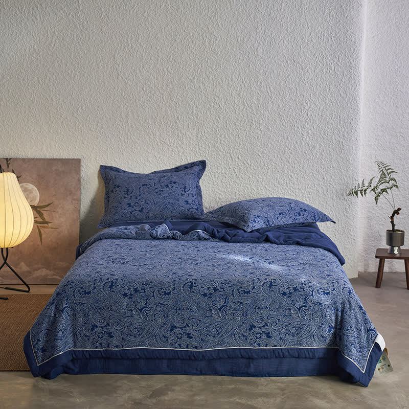 Retro Bedding Set | 100% Organic Cotton | Dark Blue, Queen Size
