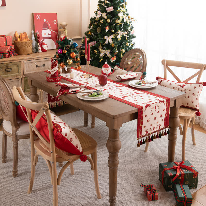 Christmas Tree Tassel Table Runner | Polyester | 14" x 55" to 14" x 118" Options