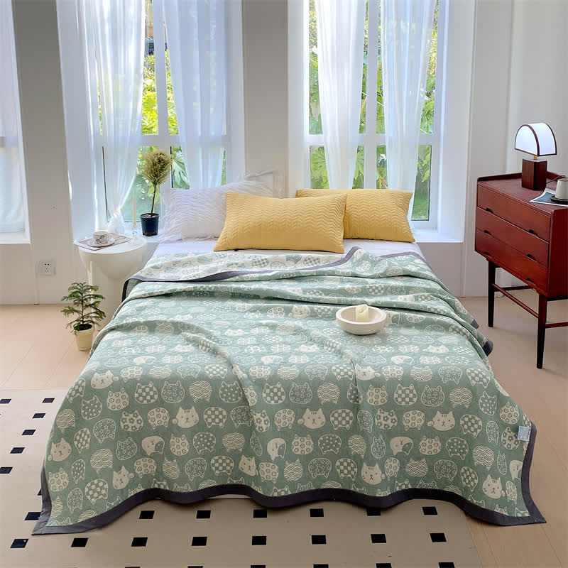 Cat Pattern Quilt Cover | 100% Organic Cotton | Gray, Full Size