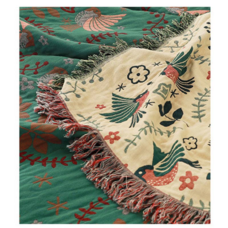 Boho Reversible Blanket | 100% Cotton | Floral and Bird Patterns