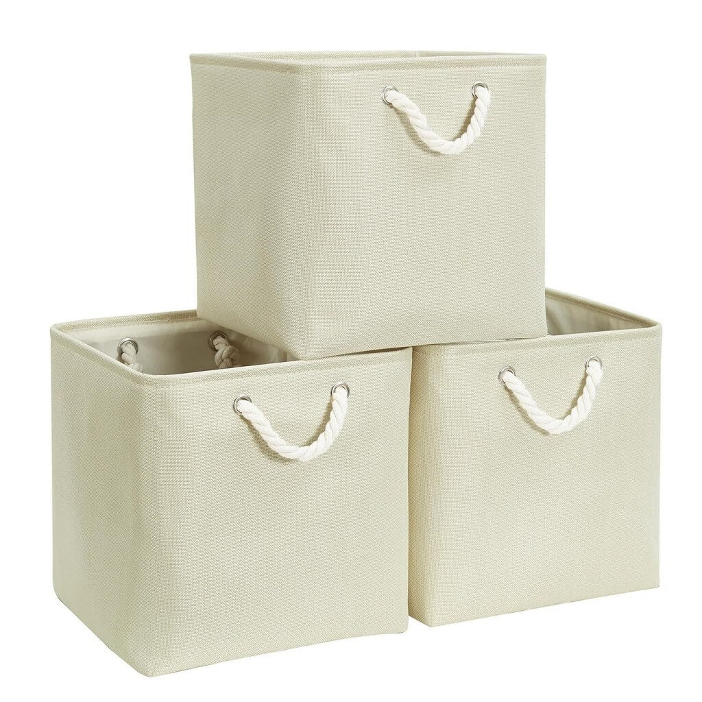 Canvas Storage Boxes | Durable Linen Fabric | Light Beige