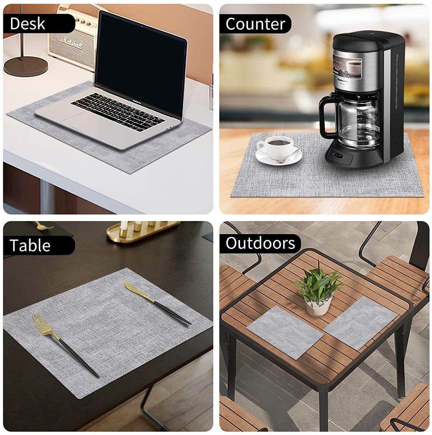 Placemats Set | Faux Leather | Light Grey