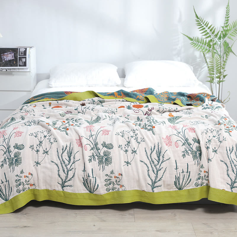 Flower Plant Reversible Quilt | 100% Organic Cotton | Full/Queen/King Sizes