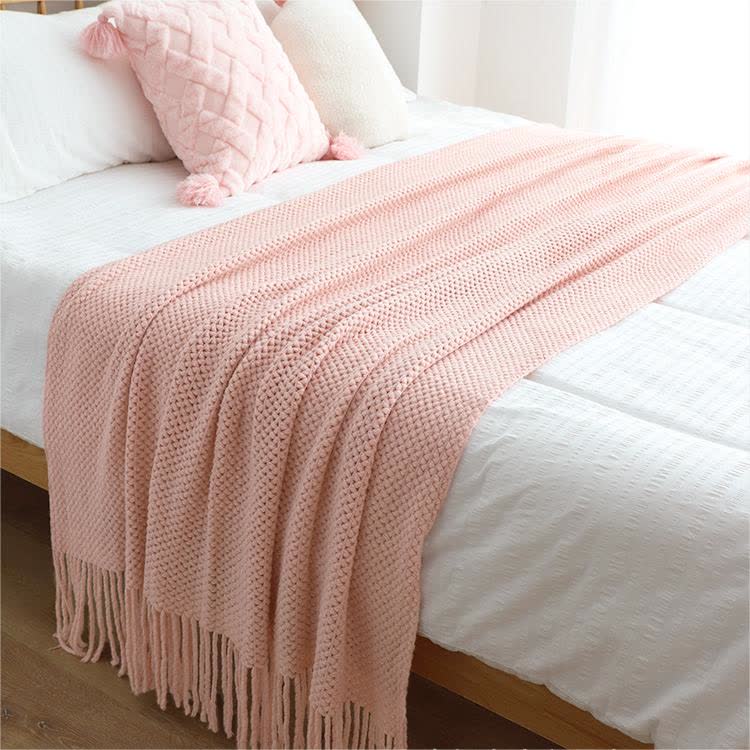 Knit Tassel Blanket | Soft Acrylic Fiber | Solid Color